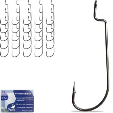 Imagem de Pristis Pacote com 25 ganchos redondos para minhoca, bico de aço de alto carbono para água salgada e doce, conjunto de anzóis de pesca a granel, minhoca, anzóis farpados fortes para robalo Walleye