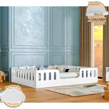 Imagem de Cama Casal +kit D28 Design Montessoriana Helo Branca + Luminária