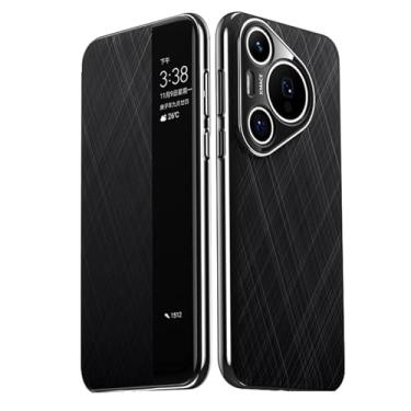 Imagem de HAO RIYLN Capa de couro para Huawei Pura 70 Ultra/70 Pro +/70 Pro/70, função de visualização de janela, proteção de corpo inteiro, câmera à prova de choque, capa de negócios, preta, 70 Pro +