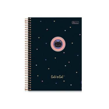 Imagem de Caderno Colegial 1 Matéria Cute Cat Cadersil - Coleção Fofa Gato 80 Folhas genérico (Black)