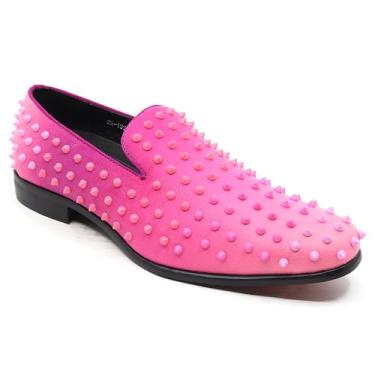 Imagem de Mocassim masculino fashion smoking degradê spike vestido smoking sapato sem cadarço SM-199, Rosa fúcsia, 42