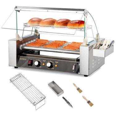 Imagem de Máquina para Cachorro Quente 7 Rolos até 18 Salsichas com Luz LED, Controle de Temperatura Duplo e Aquecedor de Pão, 110V 1050W, ROVSUN,