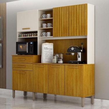 Imagem de Armário De Cozinha Lian 7 Portas 2 Gavetas Nicho Mobilihouse Off White Acetinado/cinamomo