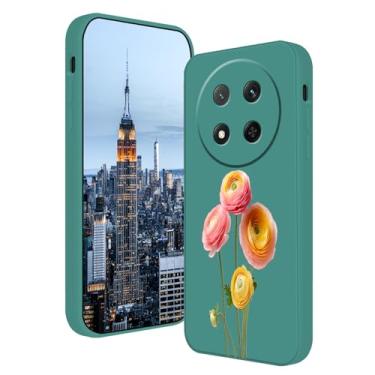 Imagem de Anlalish Capa de silicone compatível com Honor Magic 7 Lite, estampa floral ultrafina para mulheres, capa de telefone floral para Honor Magic 7 Lite antiarranhões (verde escuro)