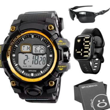 Imagem de relogio masculino digital alarme data grande cronometro preto robusto 