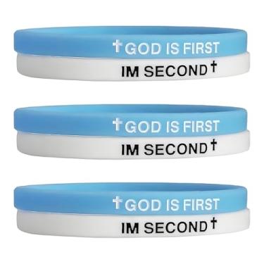 Imagem de LIU JUN Pulseira God Is First, pulseiras de borracha cristã inspiradoras gravadas versículos bíblicos cruz pulseira de silicone para mulheres homens presentes de fé, Large, Silicone, Sem Pedra