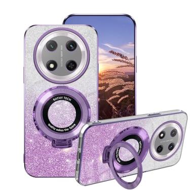 Imagem de Wousunly Capa para Honor Magic 7 Lite Capas de silicone com suporte de anel, para Honor Magic 7 Lite capa de telefone com glitter transparente camada dupla removível TPU macio à prova de choque capa
