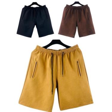 Imagem de kit 3 bermudas moletom masculino adulto bolsos lateral com ziper - f.g