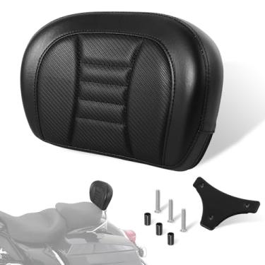 Imagem de Dakchor Almofada de encosto removível para motocicleta Sissy Bar para Harley Glide Road King Traveler Almofada de encosto traseiro 1996-2023 Almofada de linha fina preta com kit de montagem de