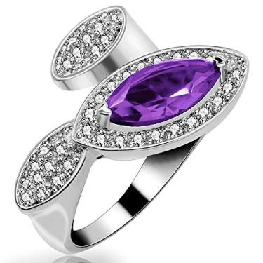 Imagem de Uloveido Anel feminino exclusivo banhado a platina corte oval CZ forma de olho Exagerado grande coquetel casamento noivado joia presente tamanho 6 7 8 9 J318 Roxa