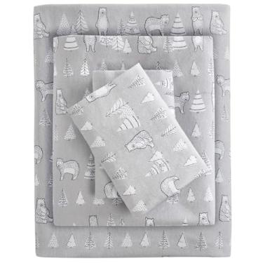 Imagem de True North by Sleep Philosophy Lençol de flanela aconchegante 100% algodão - estampa de animais estrelas, fofo, ultramacio, para clima frio, Queen, urso, 4 peças