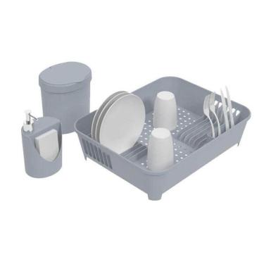 Imagem de Kit Escorredor+lixeira+dispenser Coza Cinza 99326/1499
