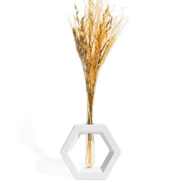 Imagem de Vaso Decorativo Solitário Hexa 16,5cm Artesanal em Cimento (Branco)