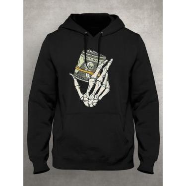 Imagem de Agasalho Moletom Preto Estampa Frente Mão Esqueleto Notas de Dolar - J