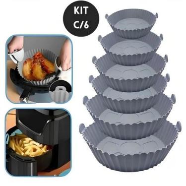 Imagem de Kit 6 Formas Cesto de Silicone Para Air Fryer Fritadeira Elétrica Micr
