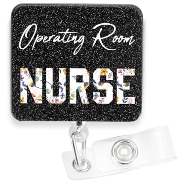 Imagem de Crachá de enfermeira de sala de cirurgia, crachá floral para enfermeiras, suporte de crachá inspirador para funcionários da sala de cirurgia, suporte de identificação de enfermeira com citação