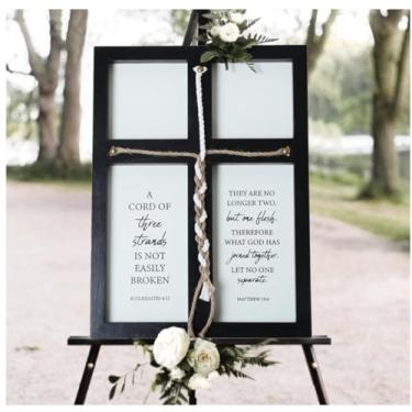 Imagem de LOSOUR Um cordão de três fios, sinal de casamento, 43 x 58 cm, devocional para casais, placa de cerimônia de casamento para casal, ideias de aniversário para casais (preto, 43 x 23)