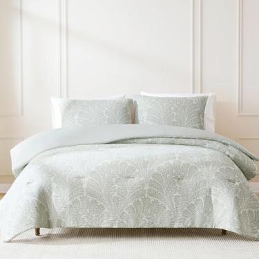 Imagem de Lush Decor Conjunto de 3 peças de edredom de jacquard restaurador de jardim Willow Garden King/Cal King Sage - conjunto de cama botânico - estampa de folhas - decoração costeira verde