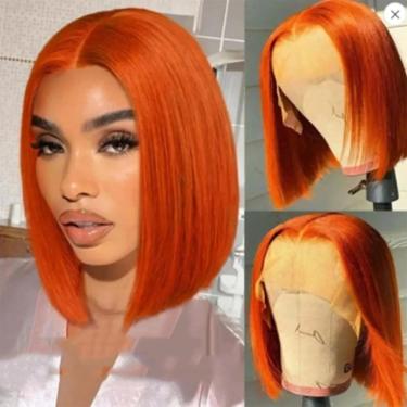 Imagem de Peruca MYMYDA Short Laranja Lace Front Bob 25 cm de cabelo humano