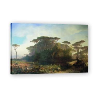 Imagem de Lev Lagorio Prints. Pintura de arte de parede paisagem marítima. Pôster de reprodução de impressões em tela de paisagem para decoração de casa. Paisagem de floresta de pinheiros. Moldura interna 70 x