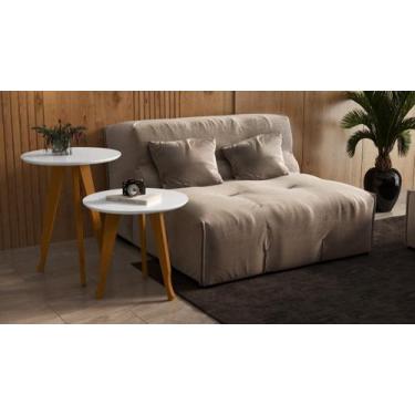Imagem de Mesa Lateral E Apoio Redonda Plus Pés Madeira Cor Branco - Comprar Móv