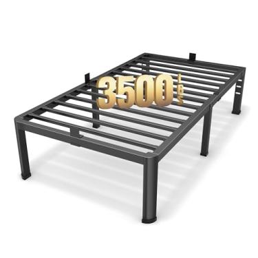 Imagem de Superay Estrutura de cama de plataforma de metal de tamanho duplo de 45,7 cm com cantos arredondados, espaço de armazenamento sob estrutura de cama alta - suporte de ripas de aço resistente, sem ruído