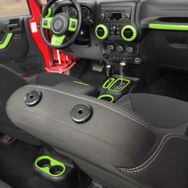 Imagem de Hoolcar Capa de volante para painel de mudança de marchas capa de suporte de copo de água kit de acessórios interiores adequado para Jeep Wrangler JK JKU 2011-2017, 4 portas, verde claro