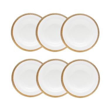 Imagem de Cj 6 Pratos Fundos de Porcelana Paddy Branco/Dourado 22cm Wolff