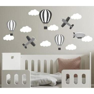 Imagem de Adesivo De Parede Quarto Balões, Nuvens E Avião Decore