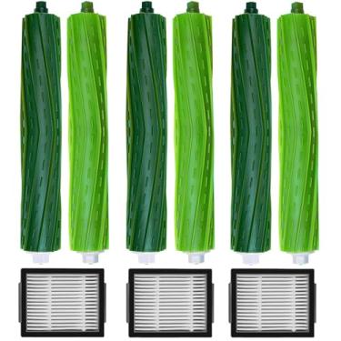 Imagem de Peças de reposição compatíveis com iRobot Roomba e5 e6 i1 i2 i3 i4 i5 i6 i7 i8 j5 j6 j7 j8 e todos os aspiradores de pó da série Plus i e j, 3 conjuntos de escovas de borracha, 3 filtros HEPA