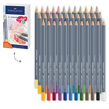 Imagem de Faber-Castell Conjunto de lápis aquareláveis Goldfaber Aqua para presente – 36 unidades, 12 cores pastel e 24 cores padrão, lápis de cor de água para adultos