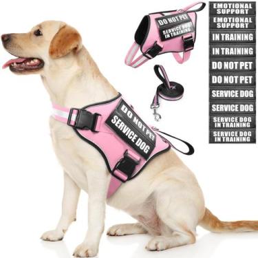 Imagem de Conjunto de colete e coleira Service Dog MOOGROU rosa tamanho L