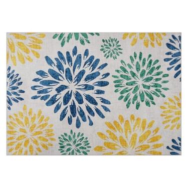 Imagem de dainslef Tapete de área antiderrapante floral lavável para sala de estar, tapetes pequenos resistentes a manchas, tapetes boêmios, 20 x 25 cm, verde