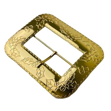 Imagem de Halco #9988 Deluxe Holly Gold Cast Belt Buckle SOMENTE Papai Noel w Prong 16,5 cm x 12,7 cm Christmas Costume Accessory Bagries