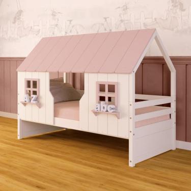 Imagem de Cama Casinha Encantada Madeira Maciça Branco/ Rosa Megamobilia