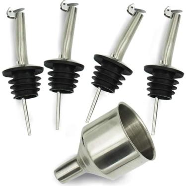 Imagem de Conjunto de bicos de garrafa de azeite de oliva - Transforme facilmente suas garrafas em dispensadores de licor, vinagre, xarope ou óleos - (4 bicos - L + funil)