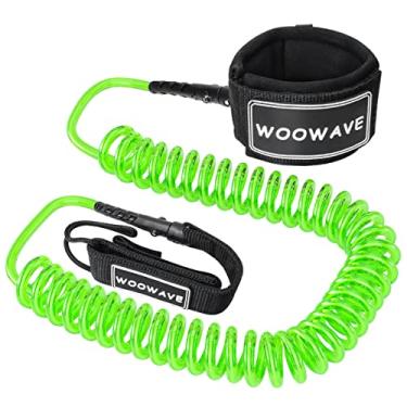 Imagem de WOOWAVE SUP Leash Premium Stand Up Paddle Board Coleira de prancha de surf enrolada 8/3 m Fique a bordo com carteira à prova d'água/capa de telefone (núcleo verde branco, 3 m e 7 mm)
