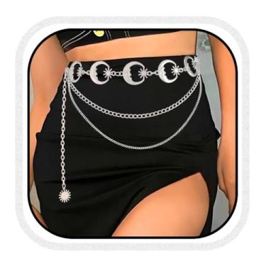 Imagem de COSYDAYS Cinto de corrente dourada em camadas, sol, lua, cintura moderna, joia de barriga para mulheres, Free Size, Liga metálica, Sem Pedra Preciosa