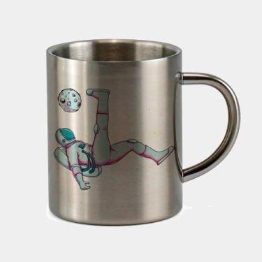 Imagem de Caneca de Inox Premium Prateada 400ml ASTRONAUTA FUTEBOL BICICLETA LUA