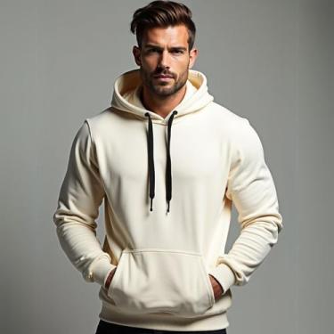 Imagem de Moletom Liso Unissex Blusa De Frio Com Capuz Plus Size Gugi - Hs, Bege
