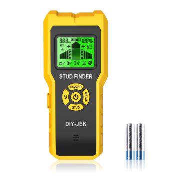 Imagem de DIY-JEK Scanner de parede localizador de pinos, sensor de detector eletrônico 6 em 1 atualizado com visor LCD e alarme de áudio para detecção de fio de corrente CA de metal de madeira, tubo de viga,