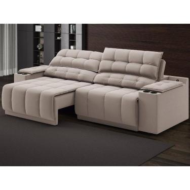 Imagem de Sofá com Porta Copos Carregador USB Ret Rec Samurai 2,00m Velosuede Bege - NETSOFAS