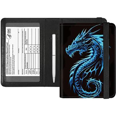 Imagem de Rossy Combo porta-passaporte e cartão de vacina, porta-passaporte com compartimento para cartão de vacinação CDC carteira com bloqueio de RFID, organizador de documentos de viagem, capa protetora para mulheres e homens, Dragões azuis