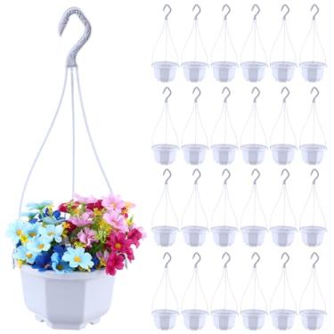 Imagem de Roshtia 24 peças de vaso de plástico para pendurar com gancho, vasos de flores, cestos, suporte para berçário para jardim de plantas internas ao ar livre (branco de cerâmica, 15 cm)