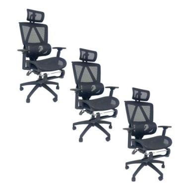 Imagem de Kit 3 Cadeiras de Escritório Presidente Executiva Oficial Titan Preto 