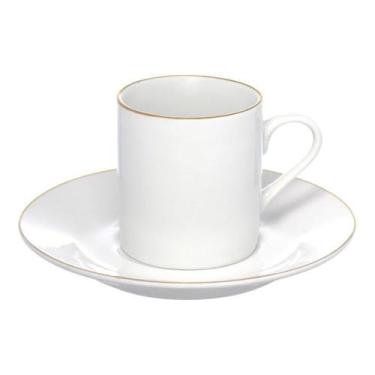 Imagem de Xícara de Café Porcelana Borda Dourada com Pires Royal Premium 90ml Ha