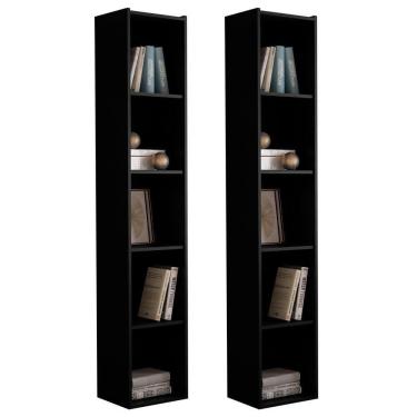 Imagem de Kit 2 Estantes Livreiro Multiuso Janaína 5 Nichos Preto