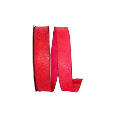 Imagem de Reliant Ribbon Fita de borda com fio em relevo com rolagem de folha, vermelha