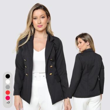 Imagem de Blazer Feminino Alfaiataria Com Botões - IVSTORE, Preto, G(42-44)