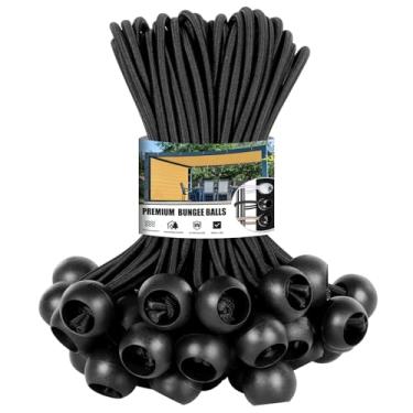 Imagem de Cordões elásticos de lona com bolas de 25 cm, 50 peças de cordas elásticas de lona resistente para acampamento, abrigo, carga, tela de projetor, postes de barraca com resistência a UV